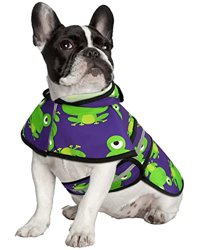 Dog Raincoat with Hood & Leash Hole S (Medium / Frogs)