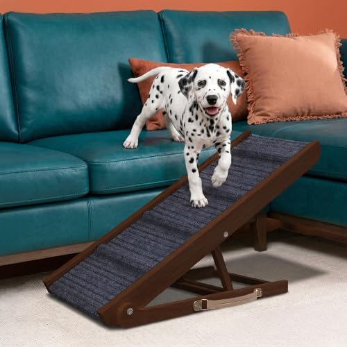 Adjustable Dog Ramp for Bed (Brown / 34" Long x 12.6" Walking Space)