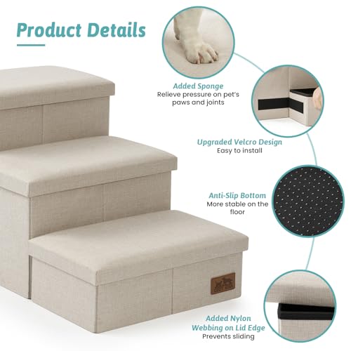 Dog Stairs with Storage (Beige / 38.1"L x 17"W x 22"H)