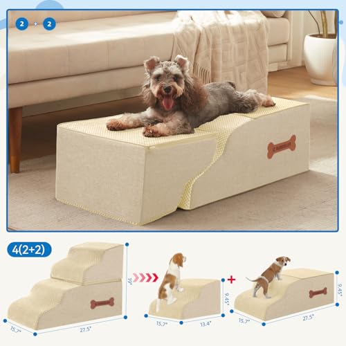 Dog Stairs for Small Dogs (Beige / 27.5"D x 15.7"W x 19"H)
