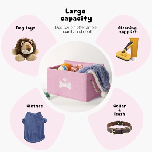 Dog Toy Basket with Lid (Pink / Medium)