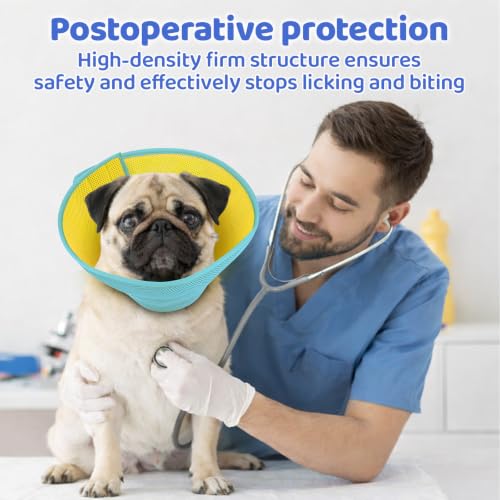 Soft Dog Cone Collar to Stop Licking After Surgery (Yellow Blue / S)