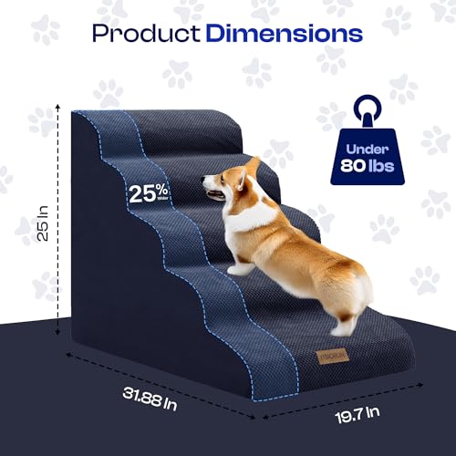 Extra Wide Dog Stairs for Large Dogs (Dark Blue / Stairs- 25"H)