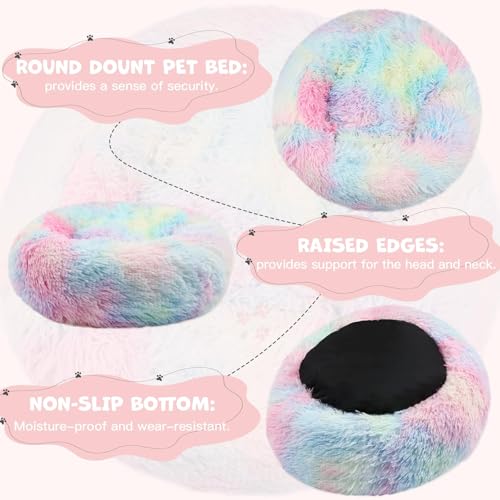 Covered Small Dog Bed with Blanket Attached Calming Burrow Multicolor (20.0"L x 20.0"W x 7.0"Th / Multicolored)