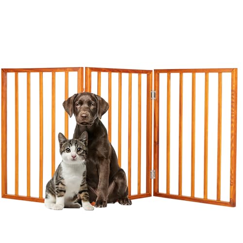 Pet Gate - 3-Panel Indoor Foldable Dog Fence for Stairs or Doorways - 54x24-Inch Retractable Wood Freestanding Dog Gates by PETMAKER (Mahogany) (Mahogany / 3 Panel)