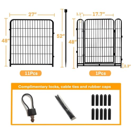 Tall Garden Fence with Gate 48 in (48''(H)-12panels-26.6ft(L))