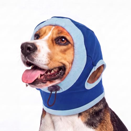Dog Ear Muffs for Noise Protection No Shake Ear Wrap for Dogs (Blue / Medium)