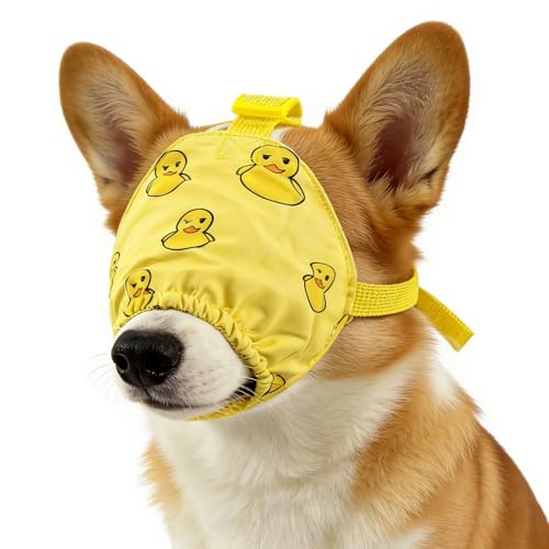 Dog Calming Cap Eye Mask Ducks Nylon Shading Pet Anxiety Mask Muzzle for Grooming Anti Car Sickness (Yellow Duck / M)