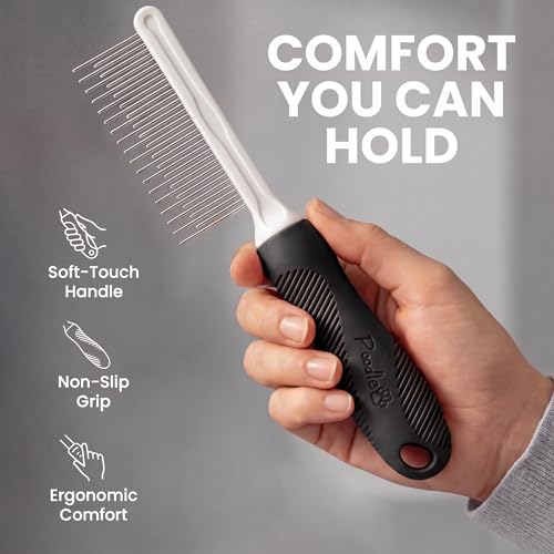 Poodle Pet Dog Combs for Grooming Matting (Black / Detangling Pet Comb)