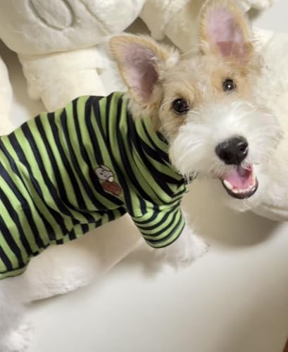 Turtleneck Dog Shirt Cute Doggie Embroidery Super Soft Dog Sweatshirt Stretchy Striped Puppy Pullover for Cats Small Medium Large Dogs (Green Striped / X-Large)