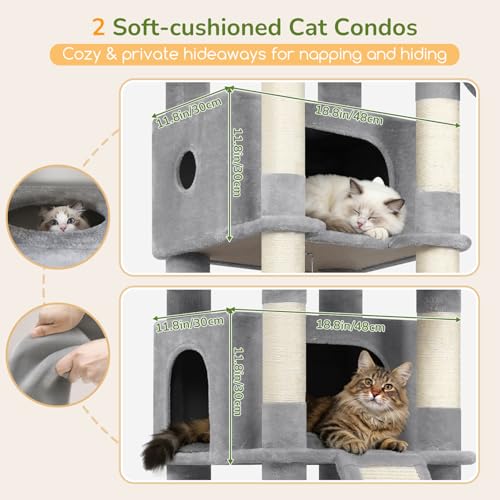 80in Tall Extra Large Heavy Duty Corner Cat Tree Tower (Light Grey)