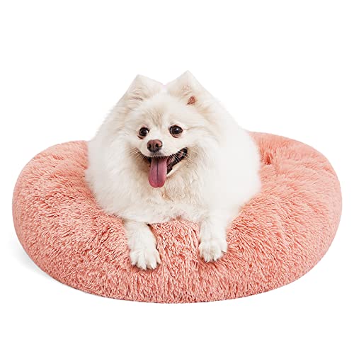 Orthopedic Dog Bed Comfortable Donut Cuddler Round Pet Beds Ultra Soft Washable Dog and Cat Cushion (S(23’’x 23’’) / Pink)