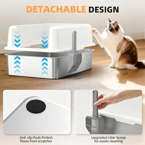XXL Stainless Steel Cat Litter Box (24 - White (Pack of 1))