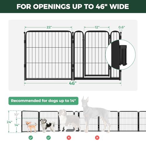 Dog Gate Extra Wide Adjustable for Openings Up to 46" (Black / Up to 46" W【1 Panel + 1 Door】 / 24"H)
