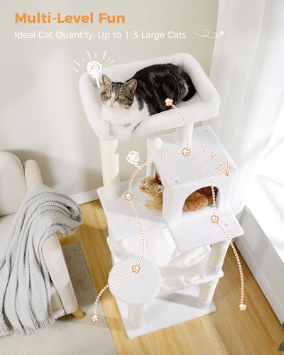 56.3" Cactus Cat Tree with Metal Hammock (White / 56.3in)
