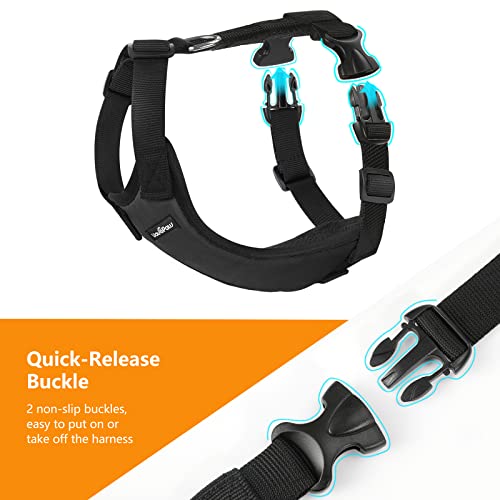 Dog Seat Belt Vest Harness for Car (Black / XXL (Chest: 30.7-51.2", Neck: 16.1-26.4"))