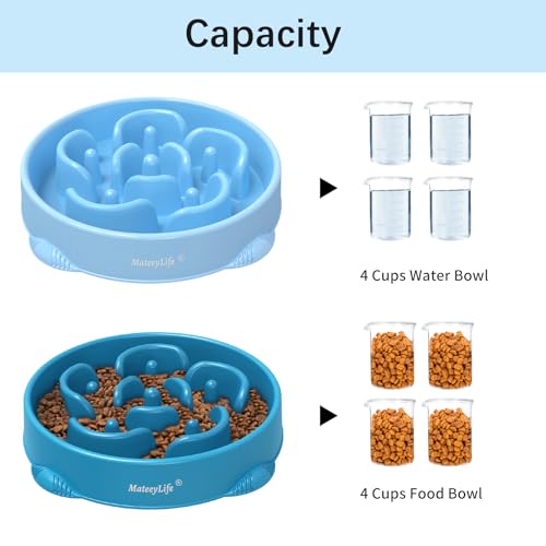 2 Pack Slow Feeder Dog Bowls (A-LightBlue&DarkBlue / Large)