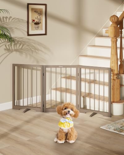 Free Standing Dog Gate Indoor (Brown / 3-Panel, 24"Tall)