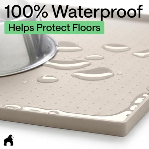 Dog Food Mat 100% Waterproof Silicone (Beige / 23"l X 15"w)