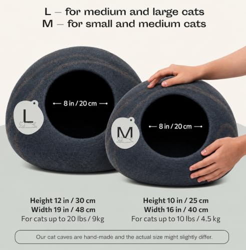 Cat Cave Merino Wool Bed for Indoor Cats (Slate Gray / Medium)