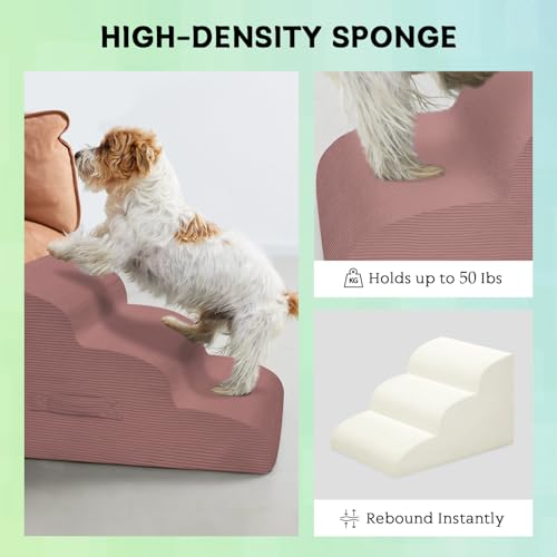 3 Step Dog Stairs Pet Ramp for High Beds (Pink / 3-Step 16"H)
