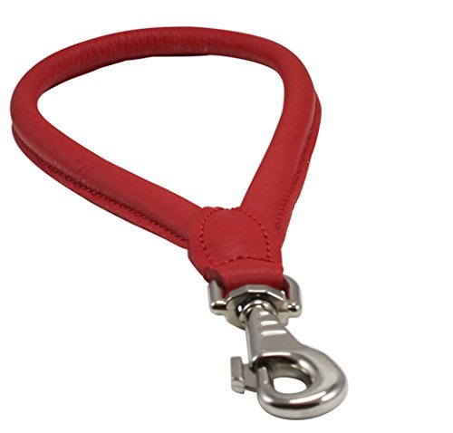 Round Genuine Rolled Leather Dog Short Traffic Leash 13" Long 1 (Red)