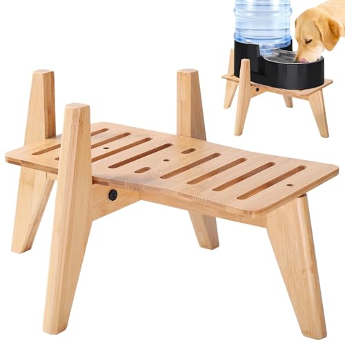 Dog Water and Food Dispenser Stand for Large Dogs (Large (Rectangular) / Bamboo-DL)