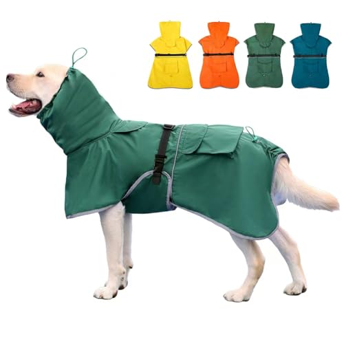 Dog Raincoat Waterproof Adjustable Rain Jacket Small Dogs Green (Green / XL-Fit for 15-21 pounds)