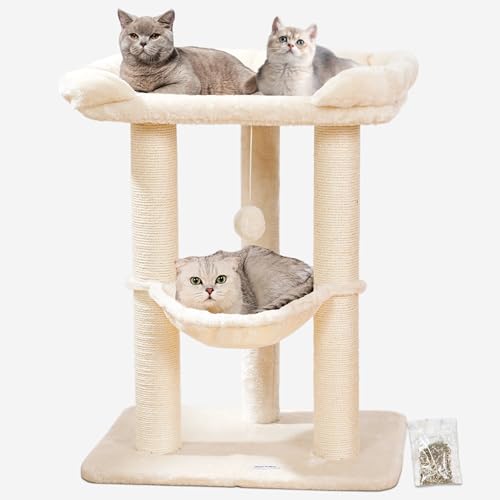 Cat Tree Cat Scratching Posts with Large Bed for Big Cats (Beige)