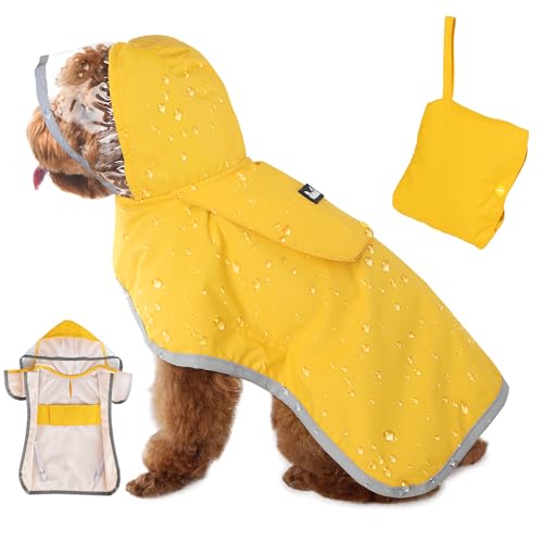 Dog Raincoat Waterproof Dog Rain Jacket with Clear Hooded (Yellow / Small)