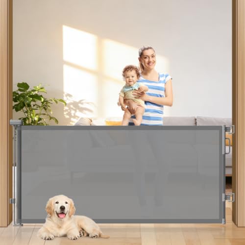 78" Retractable Extra Wide Baby Gates for Stairs (Gray / 34" Tall x 78" Wide)
