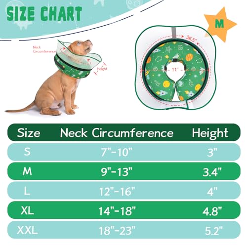 Elevated Inflatable Dog Cone Collar to Stop Licking (Green / M(Neck 9"-12.5"))