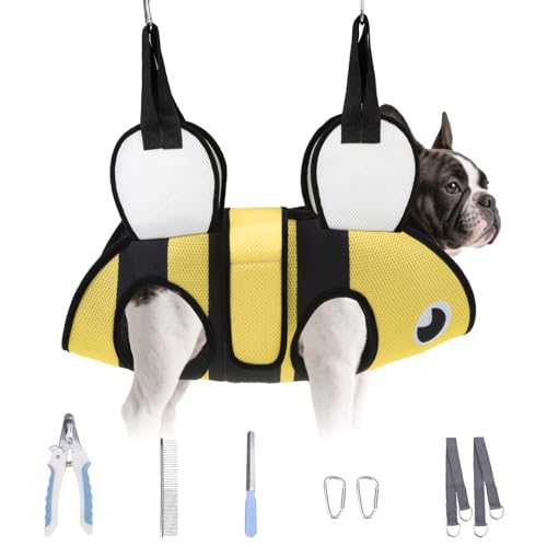 Dog Grooming Hammock for Small Dogs Cats (Small / Yellow Bee)