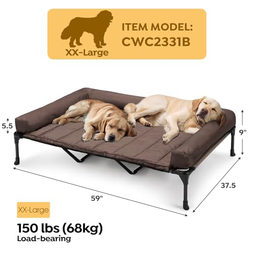 Outdoor Elevated Dog Bed with Waterproof Bolster Cushion (Brown / 59.0"L x 37.5"W x 9.0"Th)