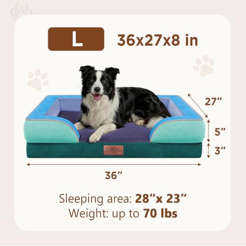Orthopedic Dog Beds for Large Sized Dog with Bolster (36.0"L x 27.0"W x 8.0"Th / Violet Tide)