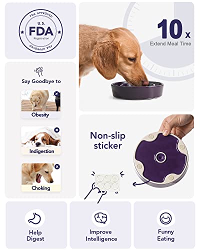 Ceramic Slow Feeder Dog Bowls Small Breed (Maze Purple / S-0.6 Cups)