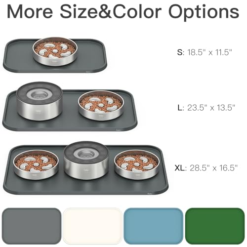 Pet Feeding Mat [Warped Resistant Raised Edge] (23.5"L x 13.5"W / Gray)