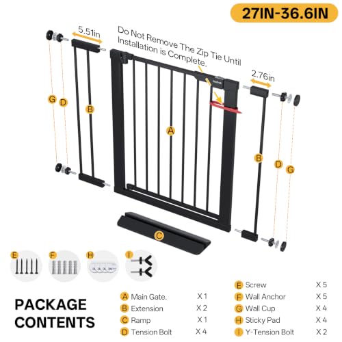 27 36.6 in Wide Baby Gate for Stairs and Doorways (Black / 27-36.6"W x 28"H)