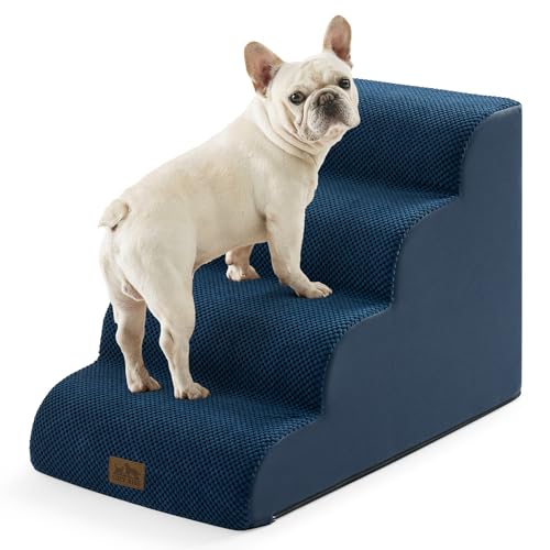 Wide Dog Stairs for Small Dog 19.7" H (Navy Blue / Wide:17.7"x28"x19.7")