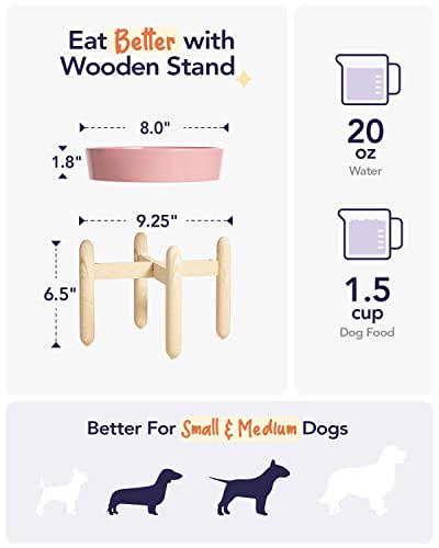 Ceramic Slow Feed Dog Bowls (Pink Bloom+Stand / M-1.5 Cups)