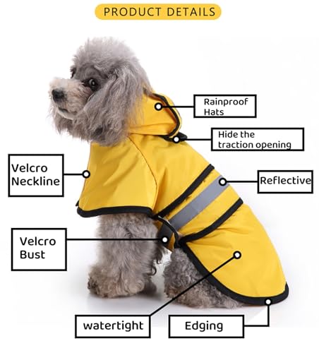 Dog Raincoat Hooded Reflective Waterproof Slicker Poncho (Yellow / XXL(15-22 pound))