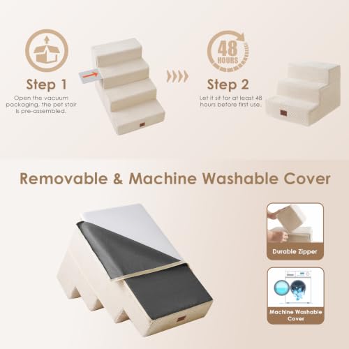 Dog Stairs 13.5" H (Beige / Extra Wide 16.5" x 21" x 13.5")