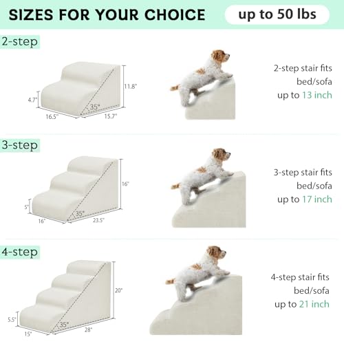 2 Step Dog Stairs Pet Ramp for High Beds (Beige / 2-Step 11.8"H)