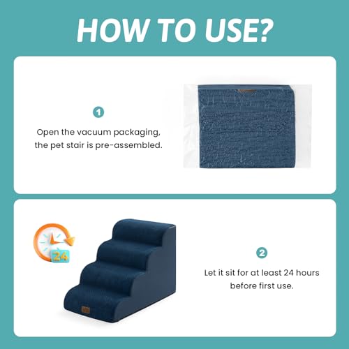 Wide Dog Stairs for Small Dog 19.7" H (Navy Blue / Wide:17.7"x28"x19.7")