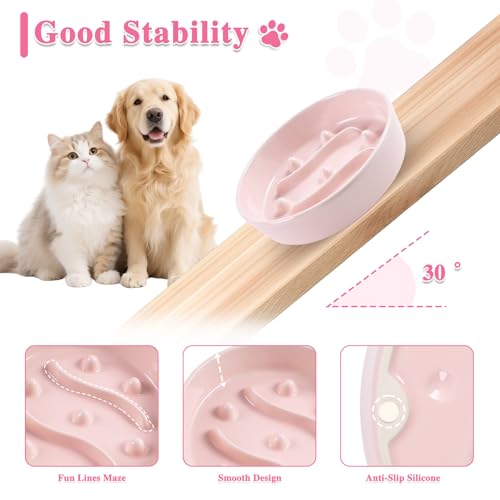Ceramic Slow Feeder Dog Bowls (Pink-L)