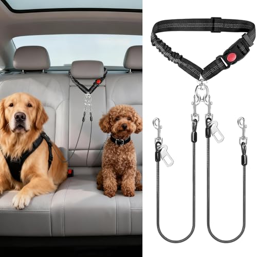 Dog Seat Belt for Car Stainless Steel 3 in 1 Dog Seatbelt 2Pcs Black (Black+Black)