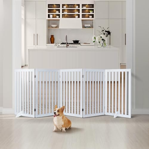 36”H Free Standing Pet Gate for Dog Cat (White / 100"W×36"H)