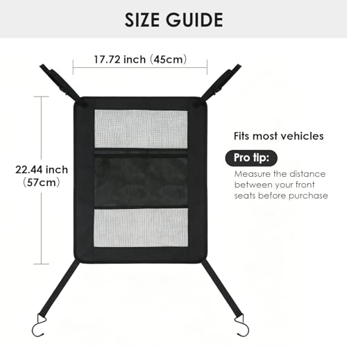 Universal Dog Car Net Barrier Divider with Storage Net Pocket (Black)