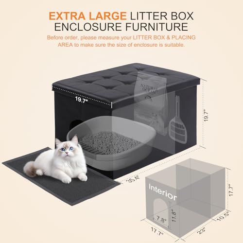 Cat Litter Box Enclosure Furniture Odor Control (XXL L35.4'' x W19.7'' x H19.7'' / Black)