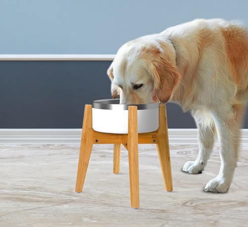 Dog Bowl Stand for Large Dogs (Height: 14"-15" / Width: Adj. 8"-11" / Bamboo-BL)